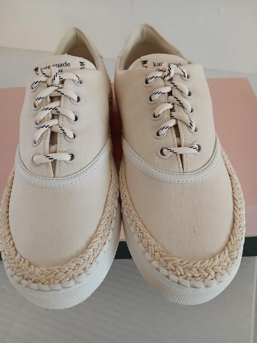 kate spade New York Cream Lace-Up Espadrille-Trim Sneakers Size 5B $45